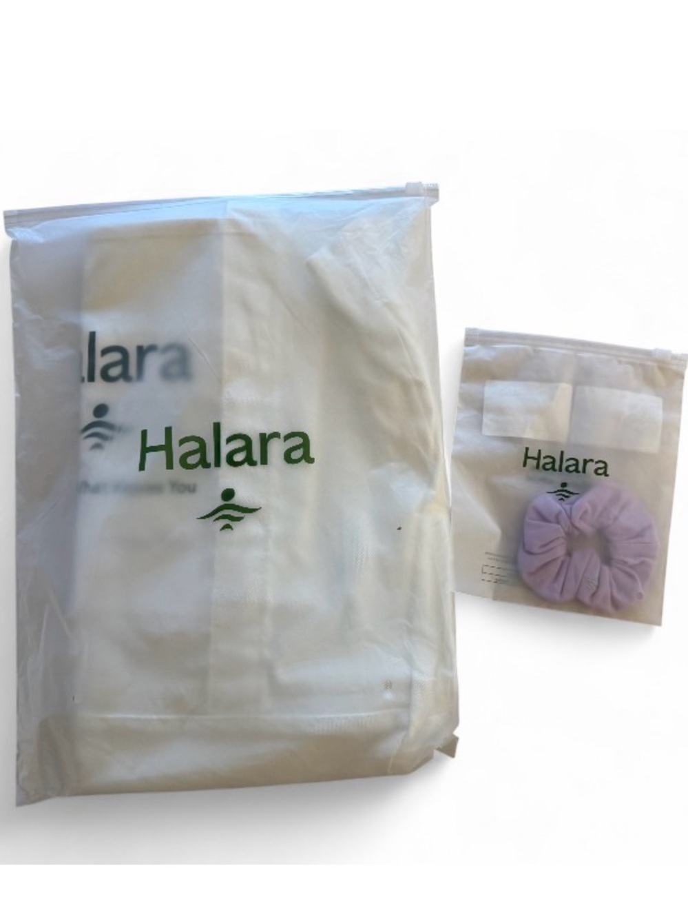 Halara Large White Canvas Tote Bag Green Logo & Scrunchie Gym Beach Shopper